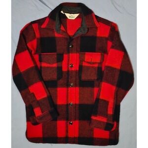 Woolrich Buffalo 70s Plaid Wool Shirt Jacket Woman's 16 Red Black USA VTG